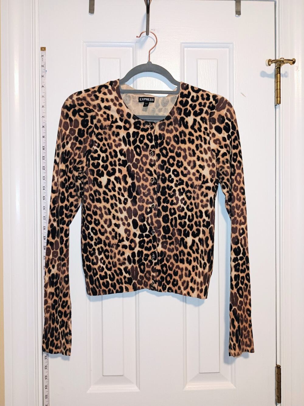 Express - Women's Sexy Leopard Print Y2K Rhinestone Button Cardigan - Sz S